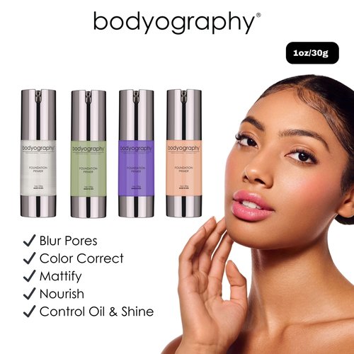 BODYOGRAPHY - Foundation Primer (Clear): Flawless Anti-Aging Salon Makeup Primer w/Vitamin E, A, Jojoba, Grapeseed Oil | Control Shine | Gluten-Free, Cruelty-Free, 1 oz.