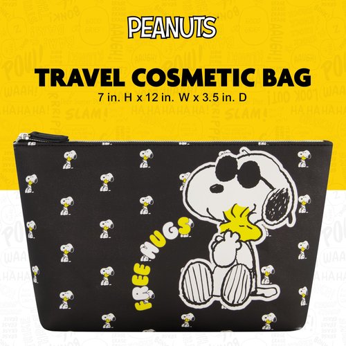 Concept One Peanuts Snoopy Women's Makeup Bag, Small Travel Cosmetic Zipper Pouch Organizer, Black