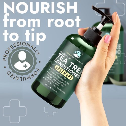 Rosemary Shampoo and Conditioner Set - Tea Tree & Rosemary Oils for Scalp Relief | Sulfate-Free, Boosts Shine + Free Scalp Brush | 16.9 fl oz
