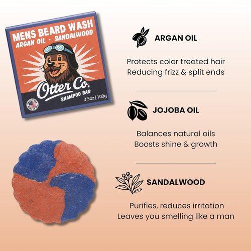 Otter Co. Men's Shampoo Bar & Beard Wash - Argan Oil & Sandalwood | Vegan, Sulfate-Free, Non-Toxic - 100% Organic Ingredients, All Hair Types