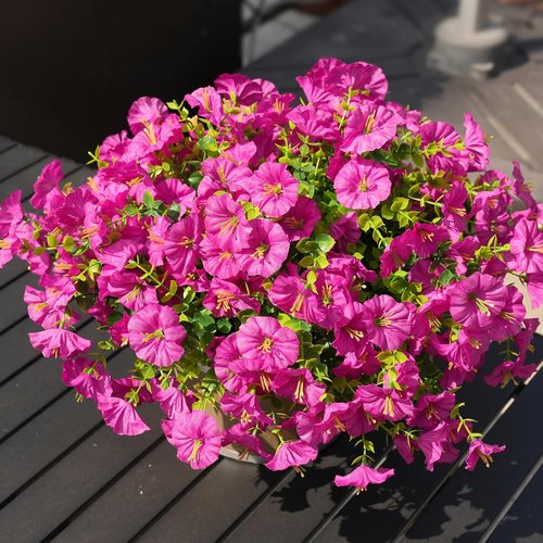 Fanfantoey Artificial Flowers - UV Resistant Silk Morning Glory Faux Plants | 14 Pcs for Outdoor Decor (Fuchsia)