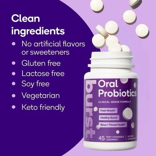 Burst Dental Probiotics (45 Count) | Healthy Oral Cavity, Bad Breath, Immune System & Sinus Support | Promotes Upper Respiratory Health and Beneficial Bacteria | Blis K12 & M18 | Packaging May Vary