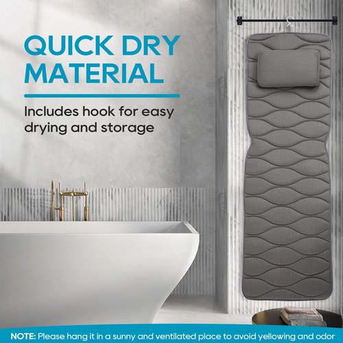 OMYSTYLE Full Body Bath Pillow, Bath Pillows for tub with Mesh Washing Bag & 21 Non-Slip Suction Cups, Spa Bathtub for Head Neck Shoulder and Back Support - 5D Air Mesh & Quick Drying | Gray