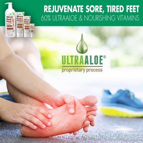 Miracle Foot Repair Cream (8 oz / 2-Pack) Repairs Dry Cracked Heels and Feet, 60% Pure UltraAloe Moisturizes, Softens, and Repairs