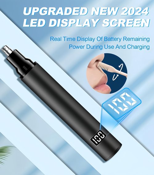 BUV Nose Hair Trimmer with LED Display- 2025 Professional Painless Ear Hair Trimmers for Men and Women, USB Rechargeable Nose Hair Trimmer Clipper, Black