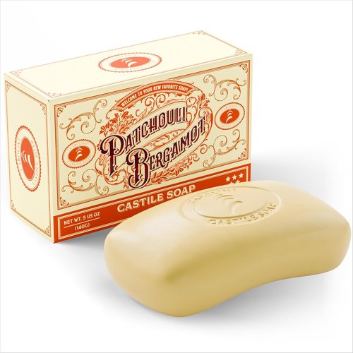 Carolina Castile Soap Patchouli Bergamot Bar Soap - Triple Milled for Silky Lather - 5 oz, Soft Daily Wash