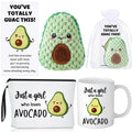 Nuogo 5 Pcs Avocado Gifts Cute Crochet Makeup Bag Coffee Mug with Positive Inspirational Card for Girl Employee Appreciation Avocado Lovers Birthday