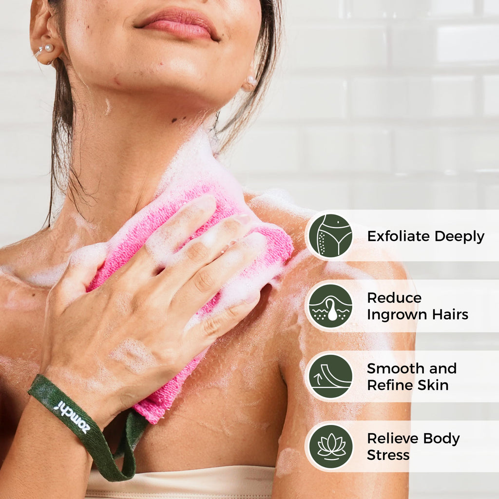 ZOMCHI Body Scrubber, Exfoliating Sponge with Different Levels, Body Exfoliator for Removing Dead Skin, Gentle & Deep Scrub for Women & Men (2-Pack, Pink)
