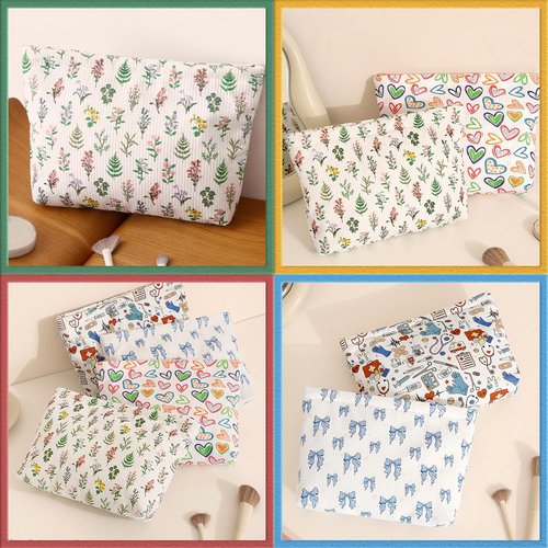 Duleylv Makeup Bag for Purse Corduroy Cosmetic Bags Large Makeup Organizer Zipper Pouch Bags for Women Portable Toiletry Bag Heart-Shaped Pattern