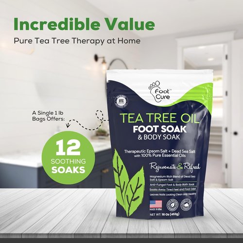 Tea Tree Oil Foot Soak - Epsom Salt Formula for Toenail Repair & Sore Feet Relief | 16 oz Made in USA