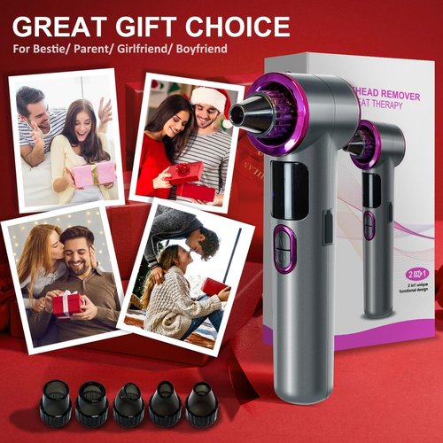Blackhead Remover Vacuum with Heating, Blackhead Extractor 3 Adjustable Suction Levels 9 Modes, Pore Vacuum Blackhead Suction Remover, Comedone Extractor Kit for Deep Pore Cleaning (Purple)