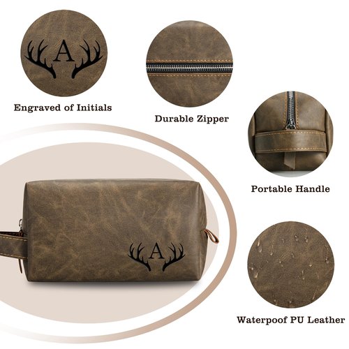 IUZOE Personalized Christmas Birthday Gifts for Son Adult, Custom Initial PU Leather Toiletry Travel Bag, Son Gifts from Mom and Dad, Initial W