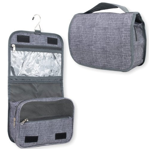 Summit Ridge Multi Pocket Hanging Toiletry Bag Travel Bag with Hanging Hook, Water-resistant Makeup Cosmetic Bag Travel Organizer for Accessories, Shampoo, Toiletries (Grey)
