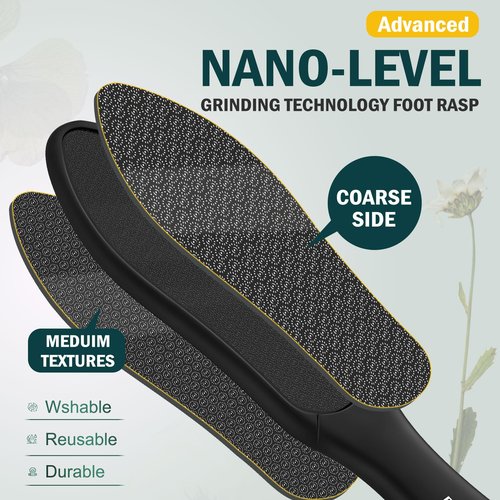 FVION Double-Sided Nano Glass Foot File for Callus Remover - Highly Effective Hard and Dead Skin Remover for Cracked Heels and Dry Skin (Black)