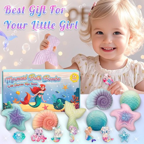 8 Packs Bath Bombs for Kids Girls, Bath Bomb with Surprise Toys Inside, Bath Toys for Kids Aged 4-8, Easter Basket Stuffer Gifts for Girls 3 4 5 6 7 8