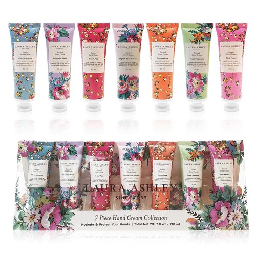 Laura Ashley Hand Cream Set - 7-Piece Travel Size Moisturizing Lotion Collection for Dry Skin | Floral Scents 30ml Each