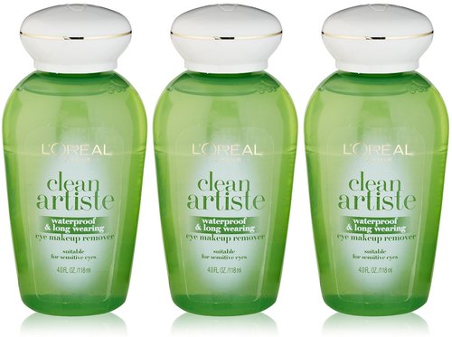L'Oreal Paris Clean Artiste Waterproof & Long Wearing Eye Makeup Remover 4 oz (Pack of 3)
