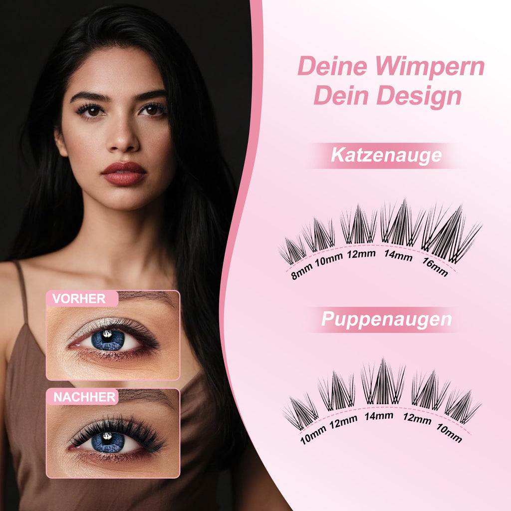 Wispy Spiky Soft Lash Clusters Kit, C Curl 8-18mm, Thin Fiber with 0.05mm Invisible Band, DIY Salon Eyelash Extension Kit with Bond Seal Remover Tweezers, Lightweight, FayJoo FLICKER 11 Kit