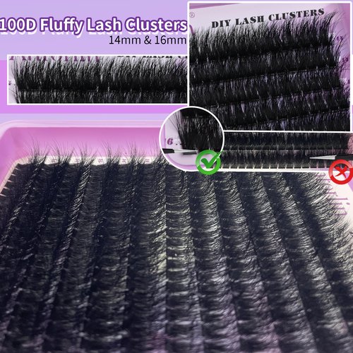 Lash Clusters 14-16mm Cluster Lashes Eyelash Extension 100D Thick Volume Eyelash Clusters 240 pcs D Curly Individual Lashes Wispy Lash Extension Supplement Pack DIY at Home by Anforlin