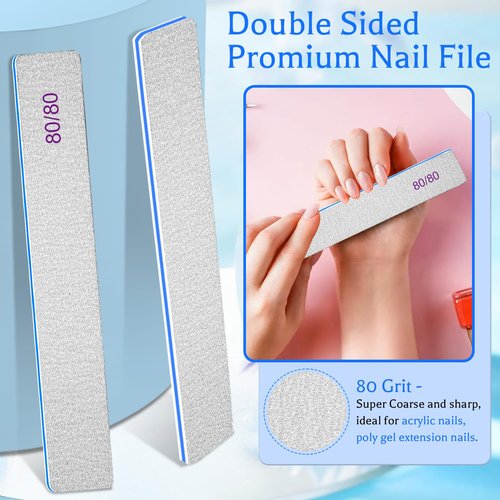 BLESWIN Nail Files 80/80, 25Count 80 Grit Acrylic Nail Files for Artificial Nails, Reusable Double Sided Buffering Files Emery Board for Nails Jumbo Zebra Nail File