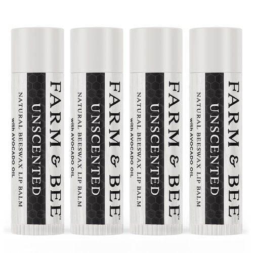 Natural Lip Balm - Organic & Natural Ingredients - Beeswax Based Moisturizing Lip Care Chapstick for Chapped Lips - Great Gift Idea - Farm & Bee - 0.15oz (Pack of 4 - Unscented)