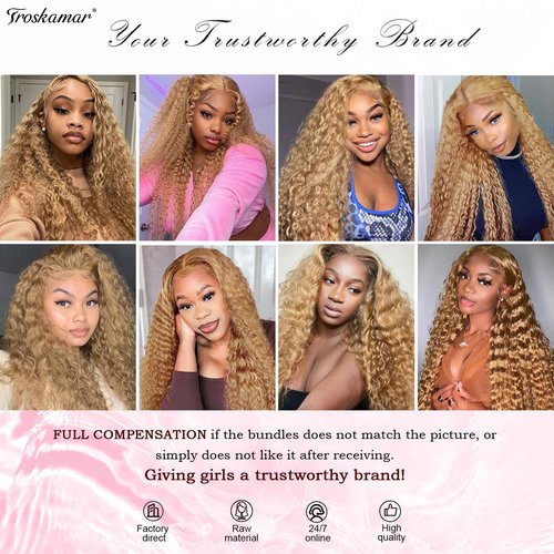 #27 Blonde Deep Wave Human Hair Bundles 20 Inch 12A Brazilian Human Hair Curly 1 Bundle Honey Blonde Wet and Wavy Bundles for Black Women