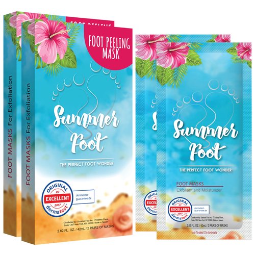 Summer Foot Peeling Mask That Removes Dead Skin - Dermatologically Tested Callus Remover for Dry Cracked Feet - Exfoliating Foot Peel Mask for Baby Soft Feet - 2 Pack with Cucumber & Urea Extracts