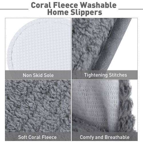Elcoho 12 Pairs Closed Toe Spa Slippers Reusable Slippers Coral Fleece Washable Disposable Home Slippers for Women Men Guests Hotels House Slippers Housewarming Indoors Bathroom Party Traveling, Grey