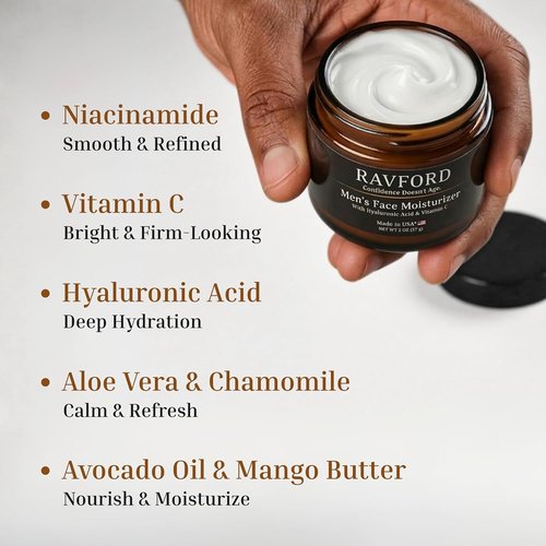 Skiennix Men’s Face Moisturizer - Fast-Absorbing, Non-Greasy Hydrating Cream with Hyaluronic Acid & Vitamin C - Unscented, 2 oz
