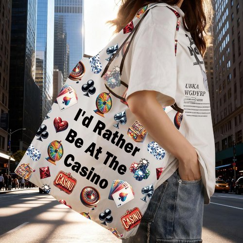JXGZSO Gambler Gift I'd Rather Be At The Casino Makeup Bag Lucky Dice Pouch Bag Casino Lover Gift (Casino Folding Shopping Bag)