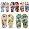 Chuarry 5 Pairs Floral Cotton House Slippers for Women, Soft Open Toe Indoor Spa Slippers for Guests Non Slip Washable Comfortable Portable Shoes for Hotel Travel Bedroom Airplane Party