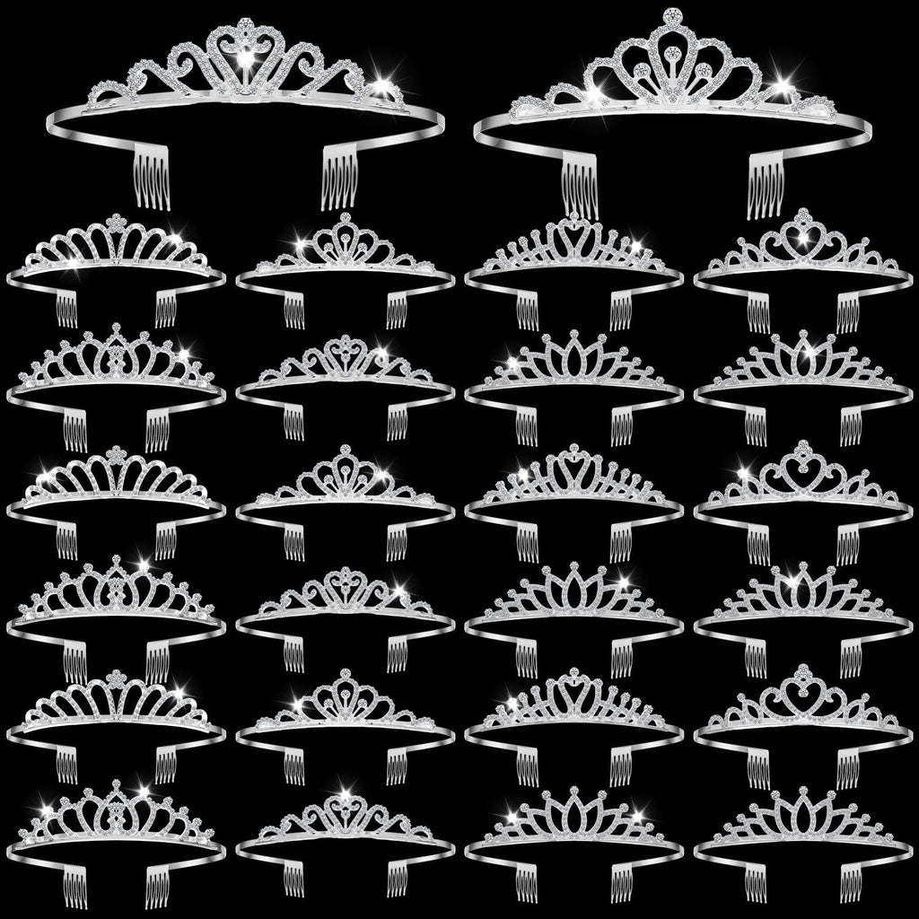 Yuefunny 24 Pcs Crystal Tiara Crowns for Women Bulk Rhinestone Princess Headband Crown with Combs Tiaras for Pageant Bridal Shower Wedding Birthday Prom Party Gifts(Modern,Silver)