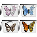 Cunno 4 Pcs Butterfly Makeup Bags for Women Canvas Cosmetic Butterfly Flowers Gifts for Girls Birthday Canvas Purse Travel Makeup Bags Zipper Pouch for Ladies Coworker