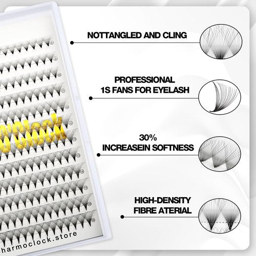 CharmO'clock 20D Mega Volume Lash Extensions 0.07mm Thickness 8-16mm Mixed Length Premium Eyelash Extension Super Matte Black Finish For Elite Volume Specialists(20D 0.07 8-16mm)