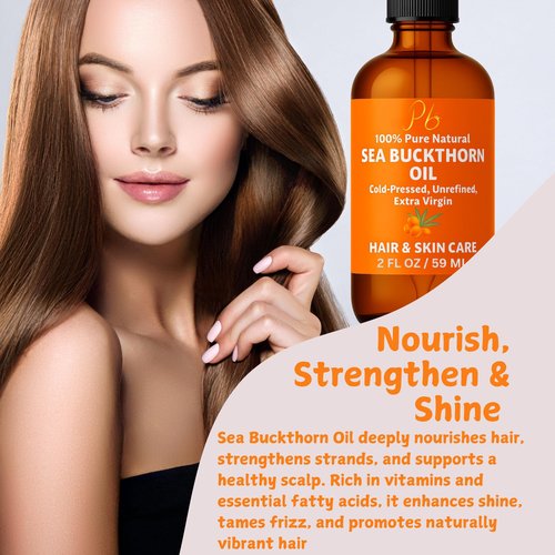 Pomberries Sea Buckthorn Oil – 100% Pure Cold-Pressed from Fruit & Seed – Sea Buckthorn Seed Oil for Face, Hair, Skin & Nails – Supports Radiant, Youthful-Looking Skin – Amber Glass Bottle 2 fl oz
