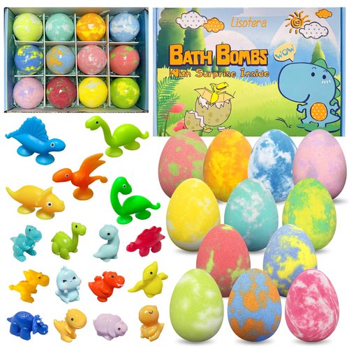 Bath Bombs for Kids with Surprise Toys Inside, 12 Pack Dino Egg Bath Bombs with Dinosaur Suction Cup Toys, Easter Gifts for Boys Girls, Bubble Bath Fizzy Ball for Kids Easter Basket Stuffers, Birthday