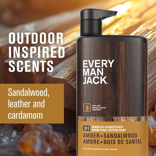 Every Man Jack 2-in-1 Daily Shampoo & Conditioner - Nourishing Amber & Sandalwood | 24oz Bottle for All Hair Types
