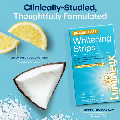 Lumineux Teeth Whitening Strips Kit - 9 Treatments (1 Month) - Peroxide Free - Enamel Safe for Whiter Teeth - Whitening Without The Sensitivity - Dentist Formulated - Sensitivity Free