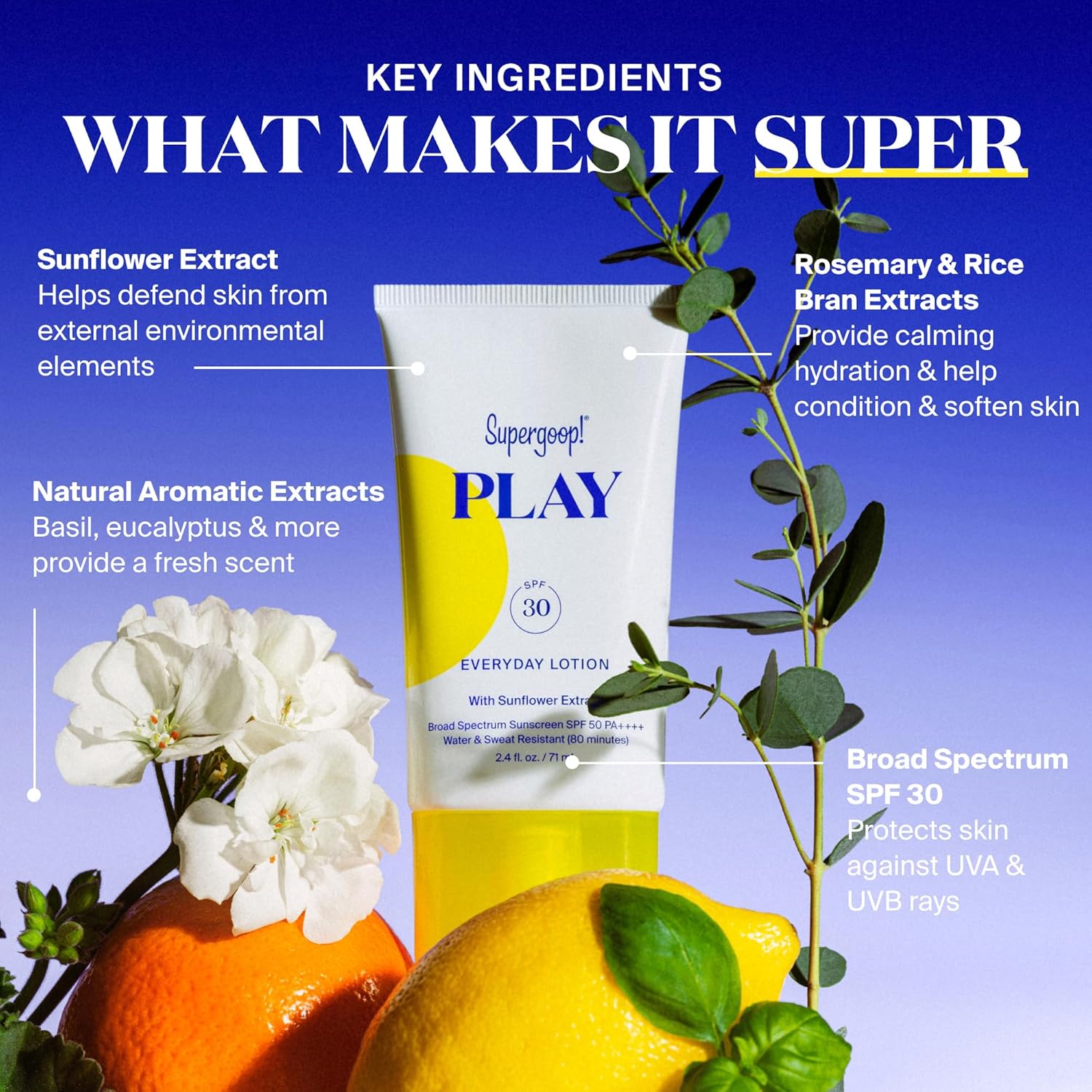 Supergoop! PLAY Everyday SPF 30 Lotion - Water & Sweat Resistant Sunscreen - 2.4 oz for Active Days