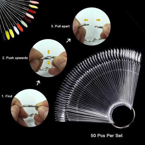 Allstarry 200 Pcs Clear & Natural Nail Swatch Sticks with Ring and Numbered Tips Pointed Shaped Nail Art Polish Display Tips, False Nail Sample Sticks, Sacks of Transparent Nail Practice for Manicure