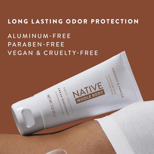 Native Whole Body Deodorant Cream - 72 Hour Odor Protection | Aluminum-Free with Coconut Oil & Shea Butter | Coconut & Vanilla