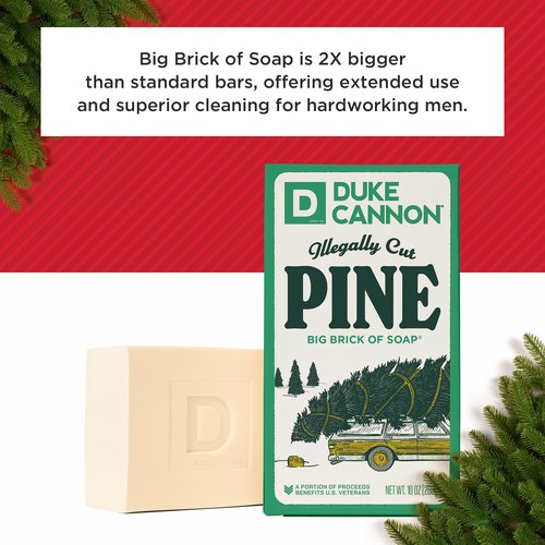 Duke Cannon Big Brick of Soap for Men, Holiday Edition – Illegally Cut Pine Scent, 10 oz