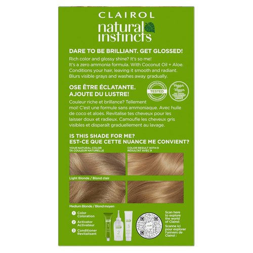 Clairol Natural Instincts Demi-Permanent Hair Dye - 9 Light Blonde Color, Single Pack