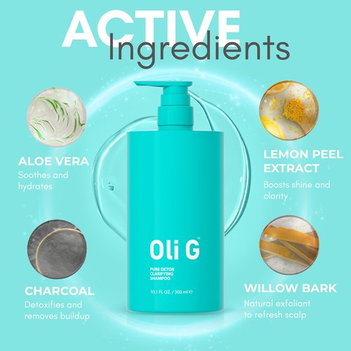 Oli G Pure Detox Clarifying Shampoo 10.1 fl oz / 300 ml – Deep Cleansing Shampoo with Lemon Extract – Build-Up Removing, Scalp-Refreshing & Prep-Boosting Formula for All Hair Types