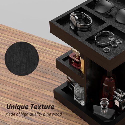 Coneqwliy Wooden Cologne Organizer for Men: 3 Tier Perfume Display Stand with 360 Degree Rotating for Desk & Nightstand - Large Capacity Cologne Shelf Organizer for Mens Gift (Black)