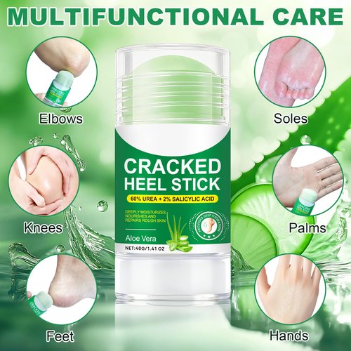 60% Urea Cream with 2% Salicylic Acid & Aloe vera Cracked Heel Stick, Long-lasting Moisture, Repair Cracked Heels, Deep Moisturizing Heel Balm with Aloe Vera, Coconut Oil, Tea Tree Oil, 1.41 oz / 2PCS