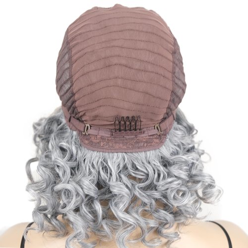 Onemliy Grey Lace Front Wigs Curly Synthetic Heat Resistant Fiber Hair Wig Silver Wigs for Women Daily Use