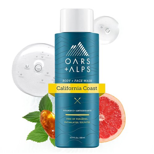 Oars + Alps Body Wash for Men, Mens Body Wash & Face Cleanser with Vitamin E & Antioxidants, Moisturizing, Paraben & Sulfate Free Cleanser, California Coast, 1pk