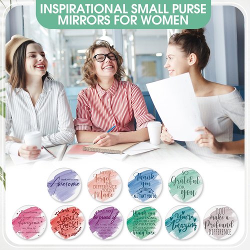 Kigley 50 Pcs Employee Appreciation Gift for Women Inspirational Compact Mirrors Bulk Round Portable Pocket Mirror Makeup Mini Mirrors for Teacher Coworker Volunteer Nurse Women History Month