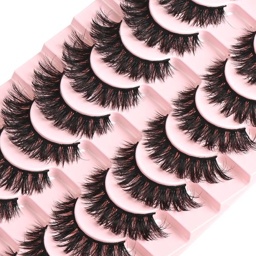 FARRED False Lashes Wispy Natural Strip Eyelashes 14mm Cat Eye Mink Lash Strips Full Volume Fake Cateye Eyelash Pack Natural Look 10 Pairs Short Thick Fluffy Pestañas Postizas for Women